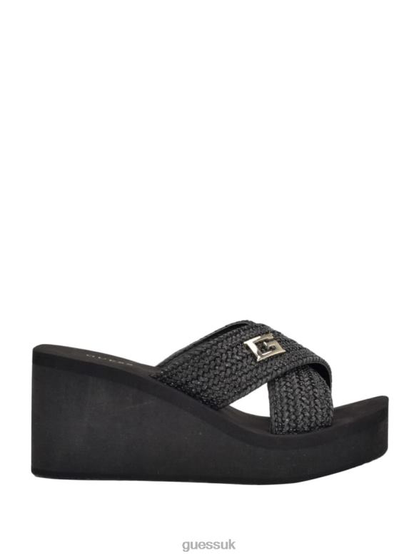 GUESS Women Danvi Braided Wedge Sandals Black Footwear V28V63467