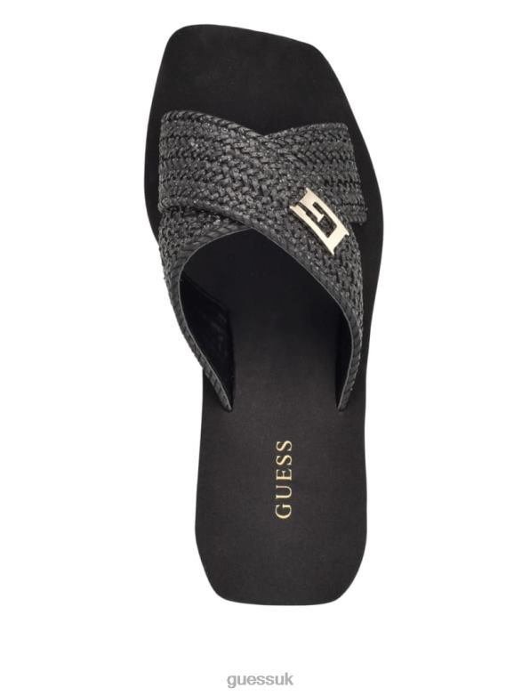 GUESS Women Danvi Braided Wedge Sandals Black Footwear V28V63467