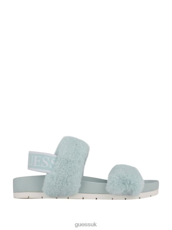 GUESS Women Fabin Faux-Fur Sandal Blue Footwear V28V63505