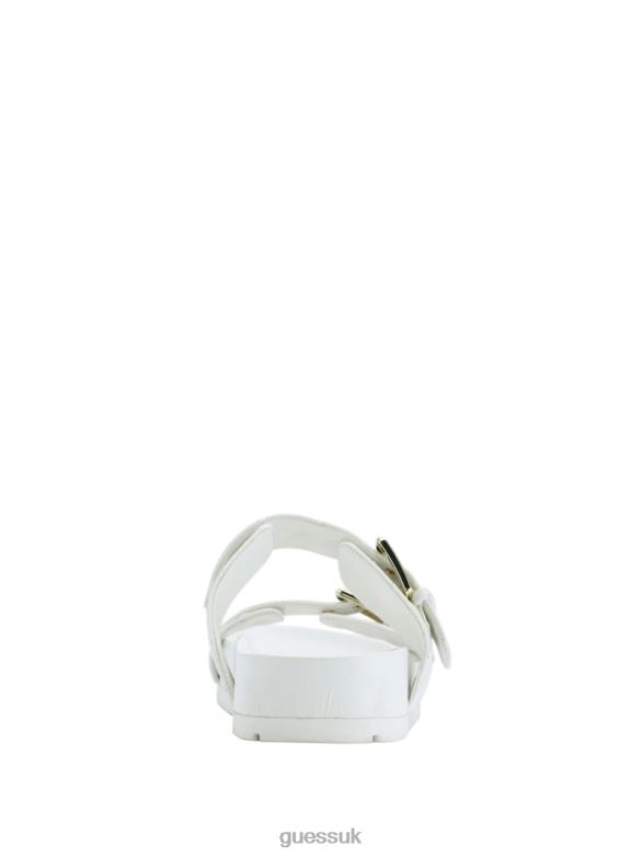 GUESS Women Felda Quilted Buckle Sandals White Footwear V28V63500