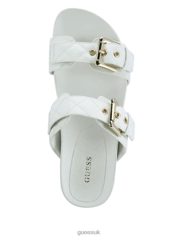 GUESS Women Felda Quilted Buckle Sandals White Footwear V28V63500