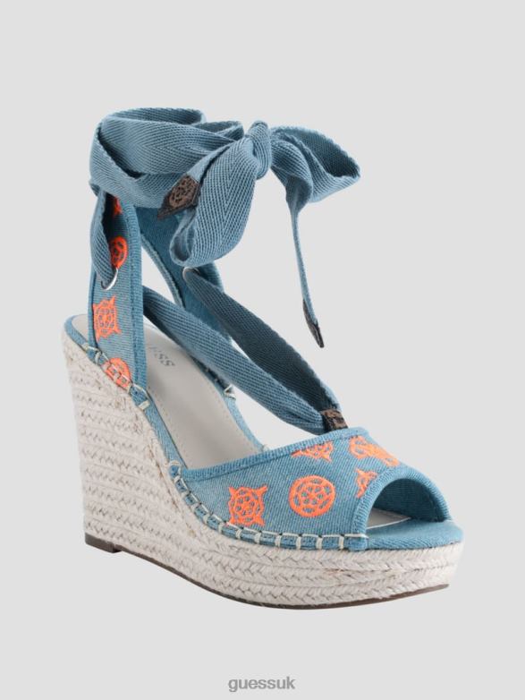 GUESS Women Halona Tie Espadrille Wedges Denim Tie Dye Footwear V28V63448