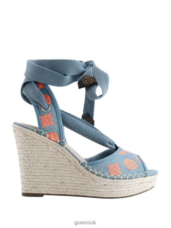 GUESS Women Halona Tie Espadrille Wedges Denim Tie Dye Footwear V28V63448