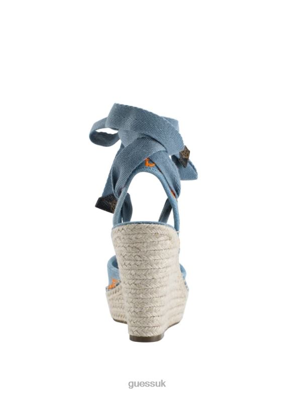 GUESS Women Halona Tie Espadrille Wedges Denim Tie Dye Footwear V28V63448