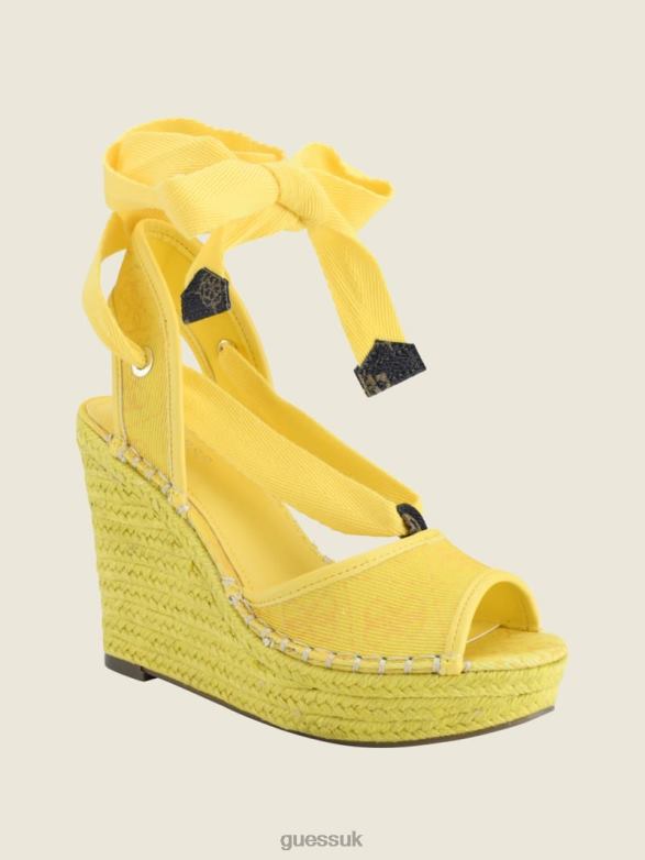 GUESS Women Halona Tie Espadrille Wedges Yellow Footwear V28V63449