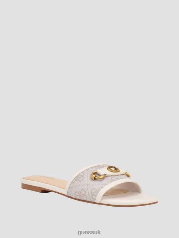 GUESS Women Hammi Logo Slide Sandals Ivory 150 Footwear V28V63455