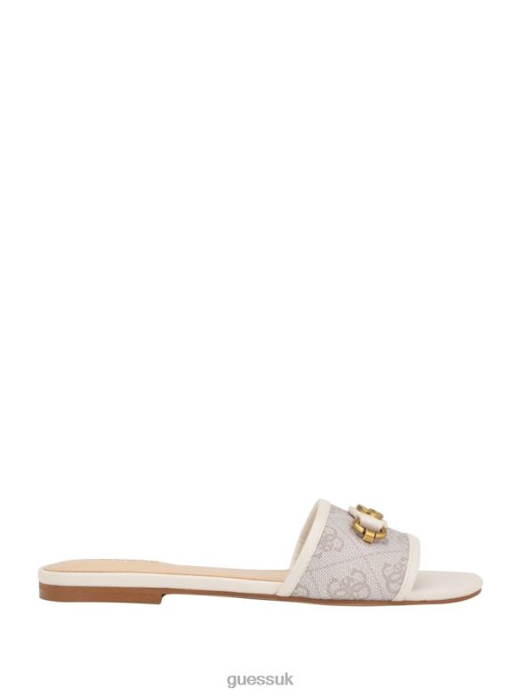 GUESS Women Hammi Logo Slide Sandals Ivory 150 Footwear V28V63455