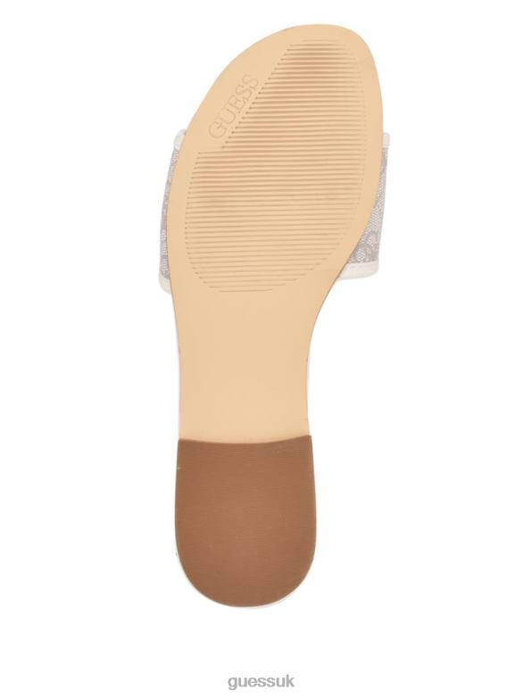GUESS Women Hammi Logo Slide Sandals Ivory 150 Footwear V28V63455