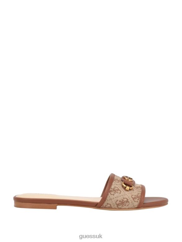 GUESS Women Hammi Logo Slide Sandals Medium Brown Footwear V28V63476