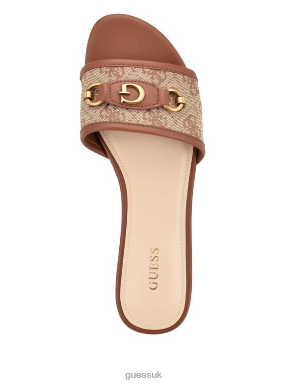 GUESS Women Hammi Logo Slide Sandals Medium Brown Footwear V28V63476