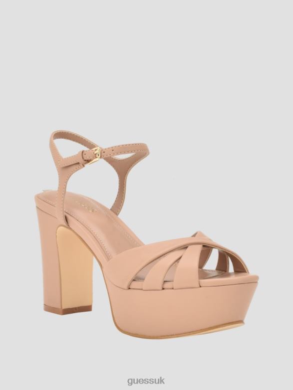 GUESS Women Haylo Crisscross Platform Block Heels Medium Natural 101 Footwear V28V63387