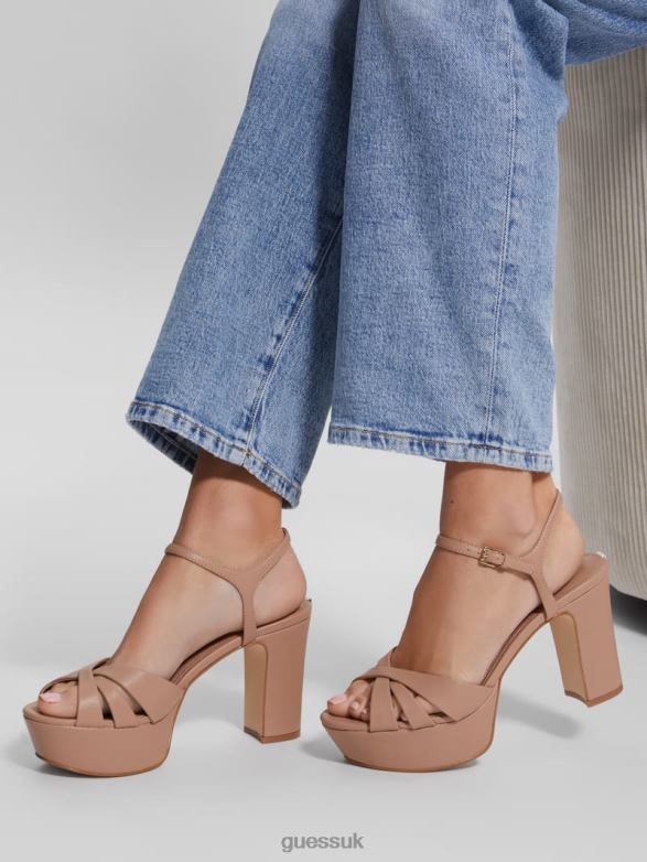 GUESS Women Haylo Crisscross Platform Block Heels Medium Natural 101 Footwear V28V63387