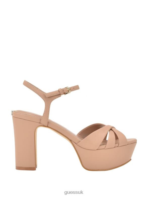 GUESS Women Haylo Crisscross Platform Block Heels Medium Natural 101 Footwear V28V63387