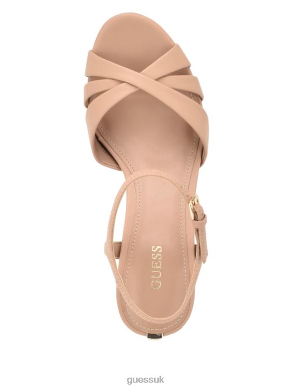 GUESS Women Haylo Crisscross Platform Block Heels Medium Natural 101 Footwear V28V63387