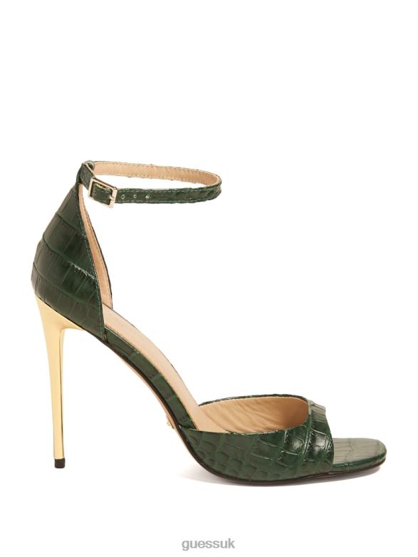 GUESS Women Heeled Peep-Toe Sandal Green Croco Footwear V28V63420
