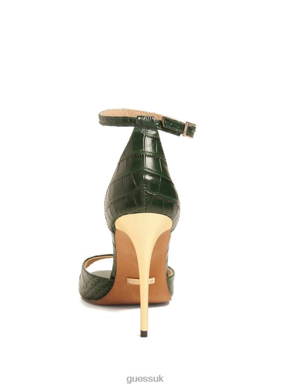 GUESS Women Heeled Peep-Toe Sandal Green Croco Footwear V28V63420