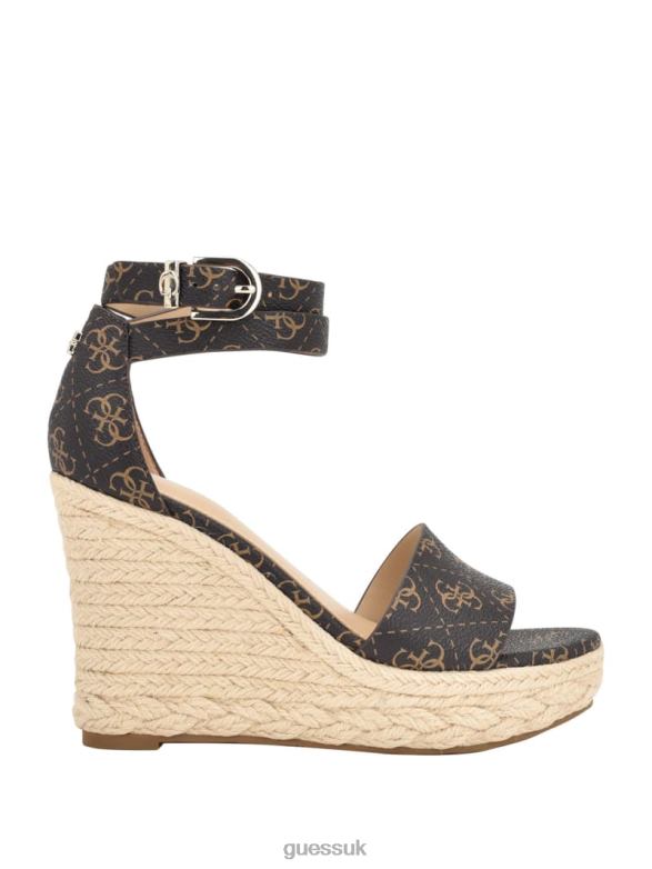 GUESS Women Hidy Logo Espadrille Wedges Medium Brown Footwear V28V63418