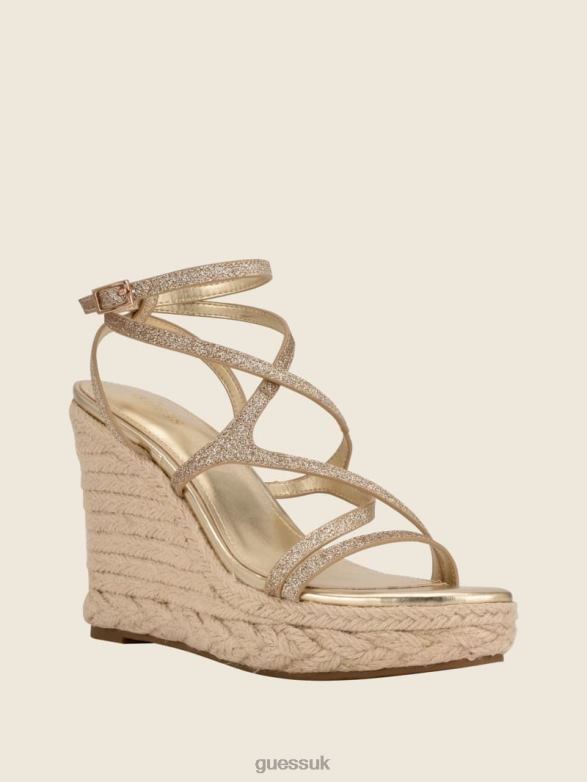 GUESS Women Hirani Strappy Espadrille Wedges Gld-1 Gold Footwear V28V63499