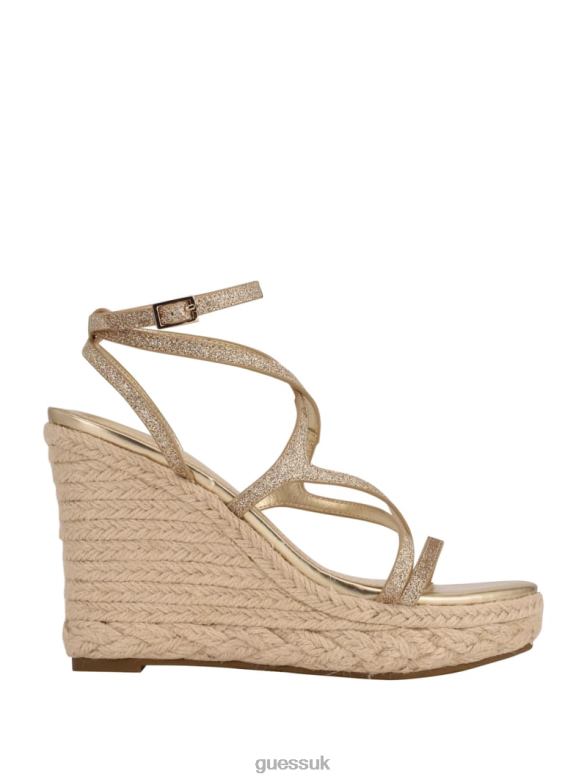 GUESS Women Hirani Strappy Espadrille Wedges Gld-1 Gold Footwear V28V63499