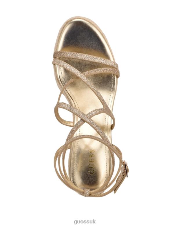 GUESS Women Hirani Strappy Espadrille Wedges Gld-1 Gold Footwear V28V63499