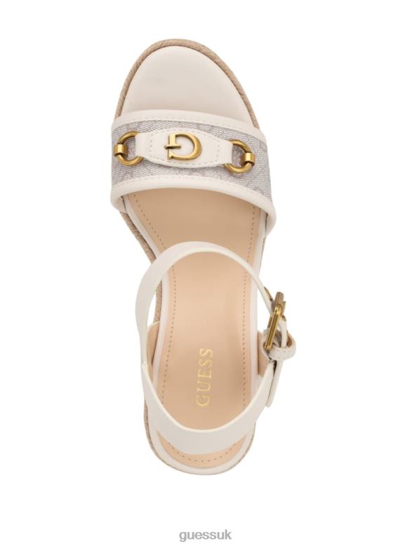 GUESS Women Hisley Wedge Sandals Ivory 150 Footwear V28V63454