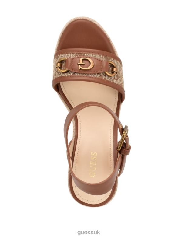 GUESS Women Hisley Wedge Sandals Medium Brown Footwear V28V63443