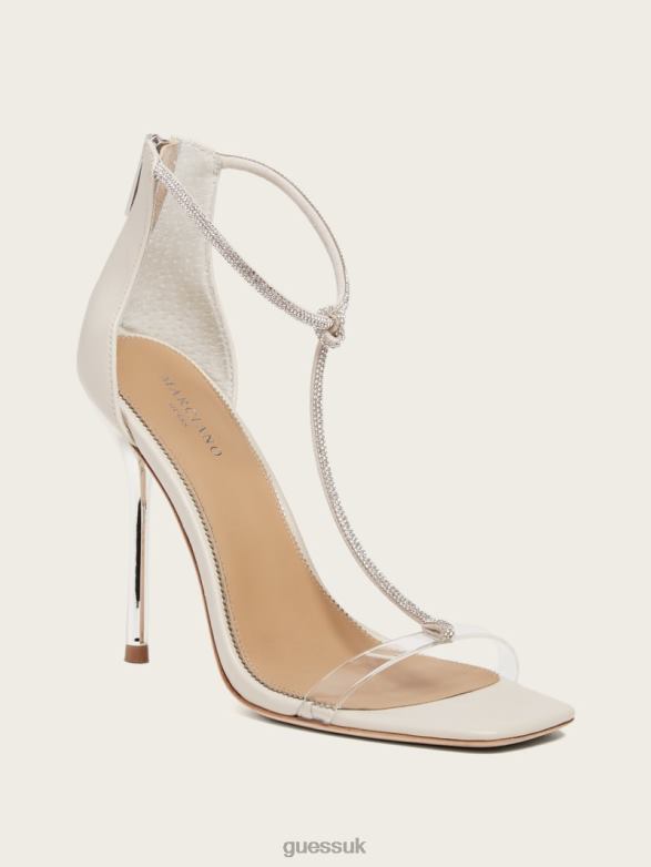 GUESS Women Olivia T-Strap Rhinestone Stiletto Sandal Paper Footwear V28V63450