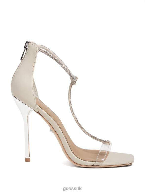 GUESS Women Olivia T-Strap Rhinestone Stiletto Sandal Paper Footwear V28V63450