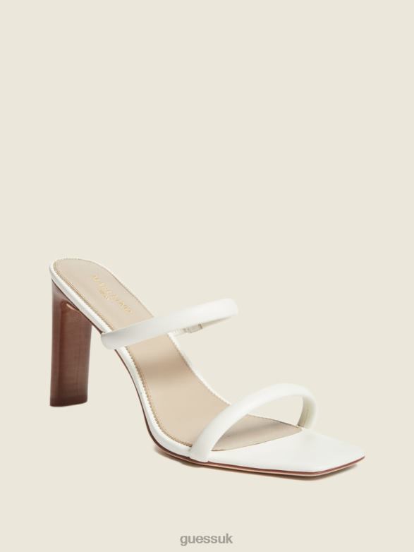 GUESS Women Pearl Leather Double Strap Sandal Ivory Footwear V28V63417
