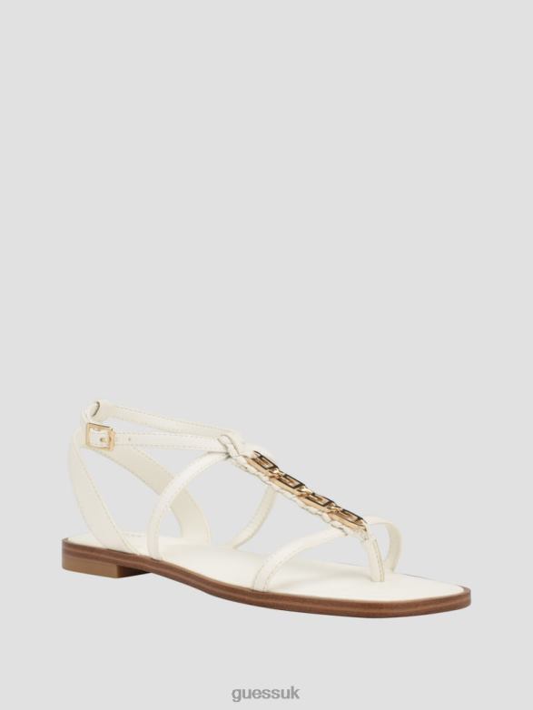 GUESS Women Raima G-Link Chain Sandals Wht Floral Footwear V28V63461