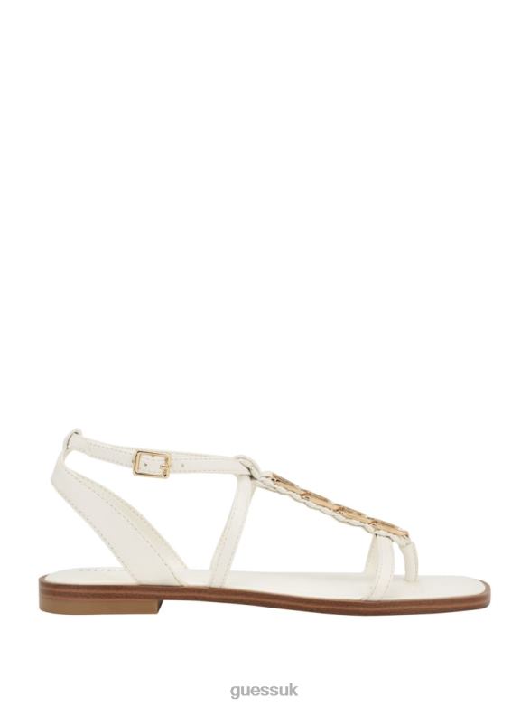 GUESS Women Raima G-Link Chain Sandals Wht Floral Footwear V28V63461