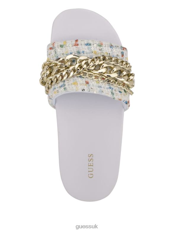 GUESS Women Salema Chain Tweed Pool Slides Panna Footwear V28V63504