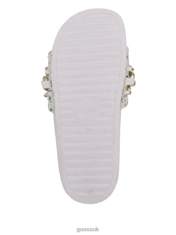 GUESS Women Salema Chain Tweed Pool Slides Panna Footwear V28V63504