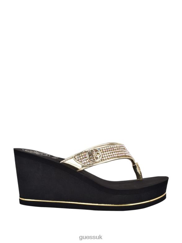 GUESS Women Sarraly Logo Wedge Flip-Flops Gold Multi Footwear V28V63479