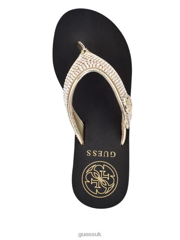 GUESS Women Sarraly Logo Wedge Flip-Flops Gold Multi Footwear V28V63479