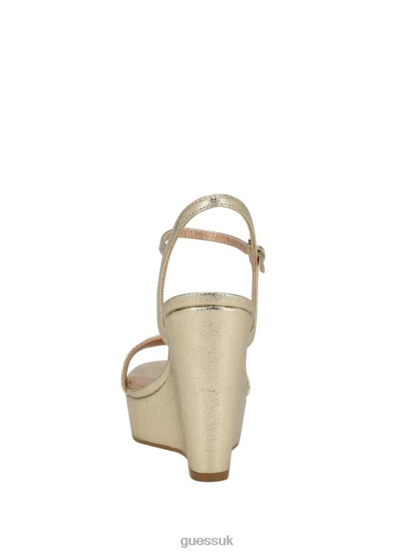 GUESS Women Whimifa Shimmer Metallic G Wedge Sandals Gold Footwear V28V63468