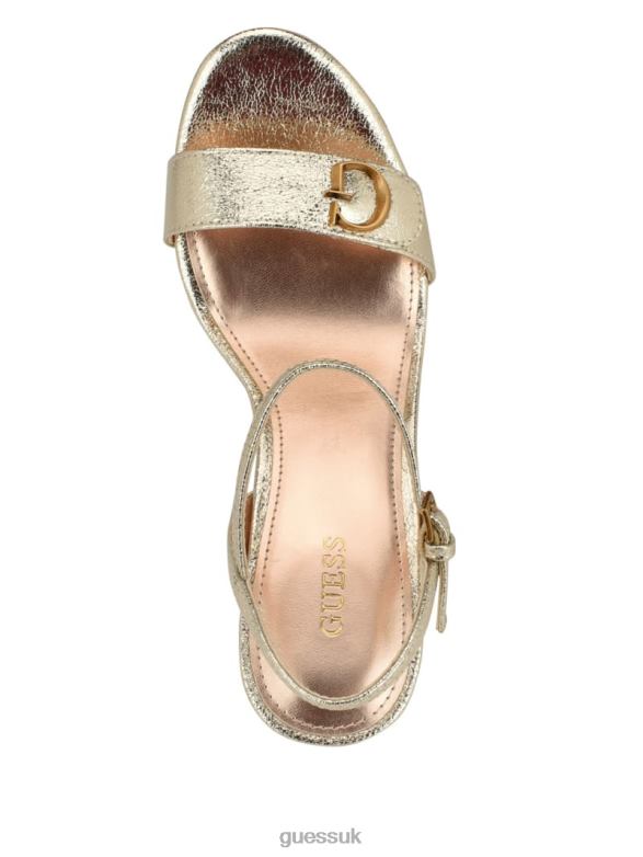 GUESS Women Whimifa Shimmer Metallic G Wedge Sandals Gold Footwear V28V63468