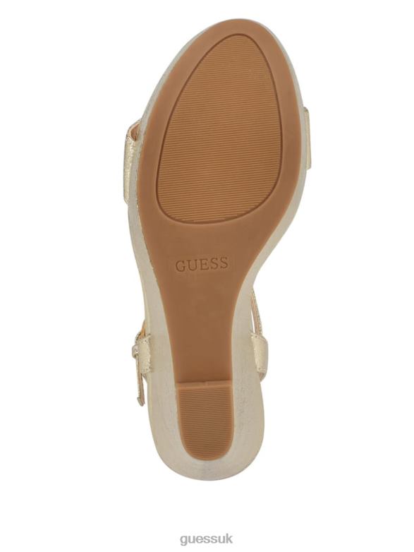 GUESS Women Whimifa Shimmer Metallic G Wedge Sandals Gold Footwear V28V63468