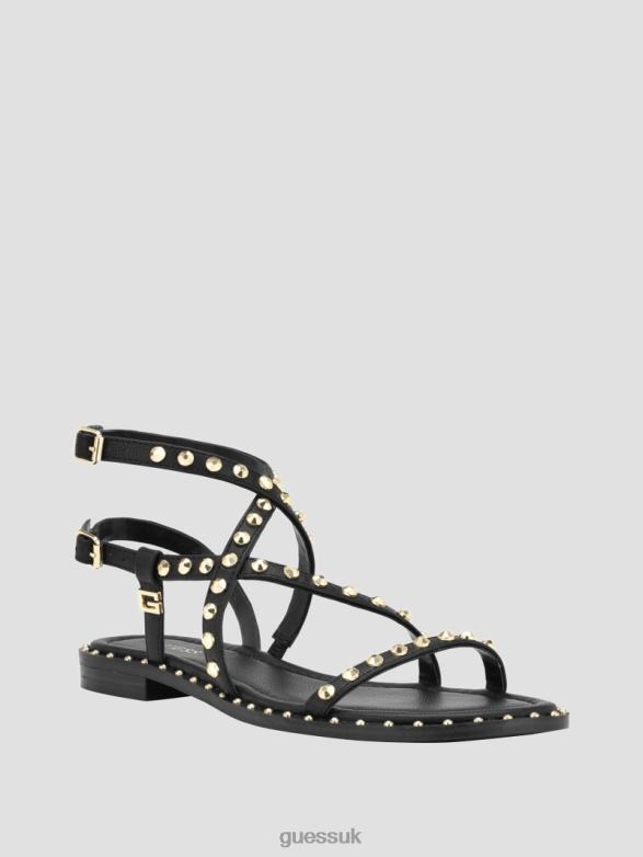 GUESS Women Yamara Studded Strappy Gladiator Sandals Black Footwear V28V63473