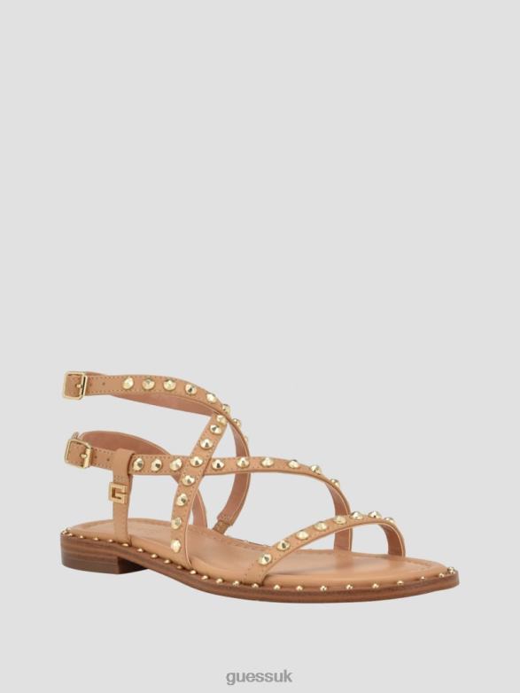 GUESS Women Yamara Studded Strappy Gladiator Sandals Light Natural 110 Footwear V28V63453