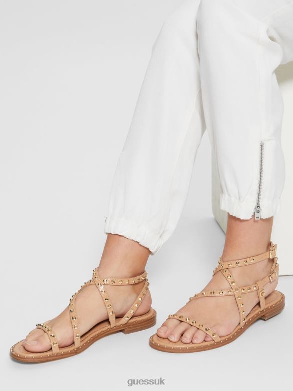 GUESS Women Yamara Studded Strappy Gladiator Sandals Light Natural 110 Footwear V28V63453