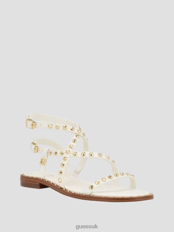 GUESS Women Yamara Studded Strappy Gladiator Sandals Wht Floral Footwear V28V63475