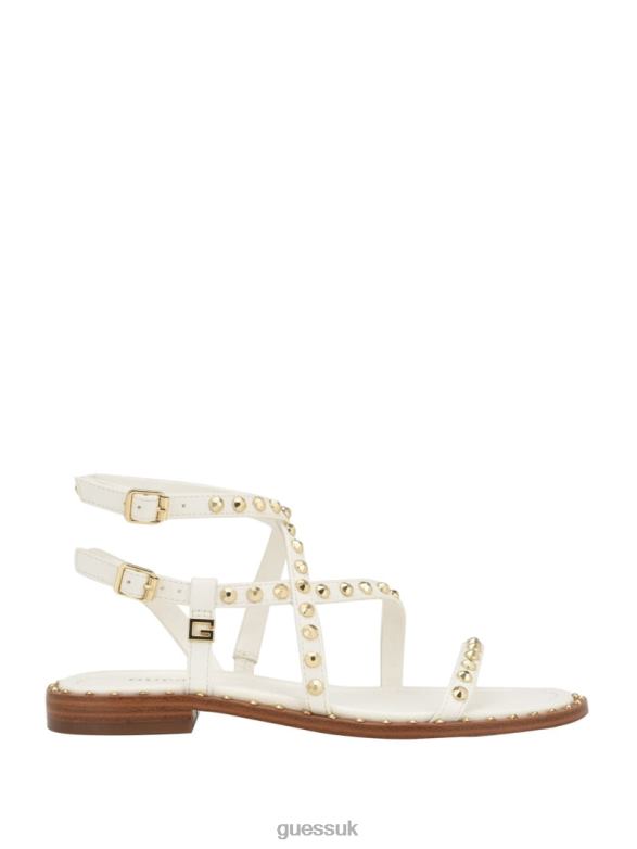 GUESS Women Yamara Studded Strappy Gladiator Sandals Wht Floral Footwear V28V63475