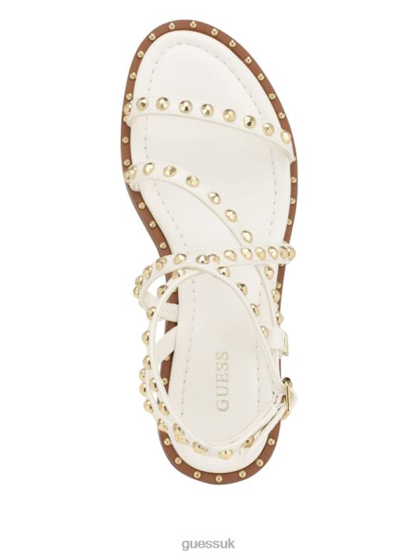 GUESS Women Yamara Studded Strappy Gladiator Sandals Wht Floral Footwear V28V63475