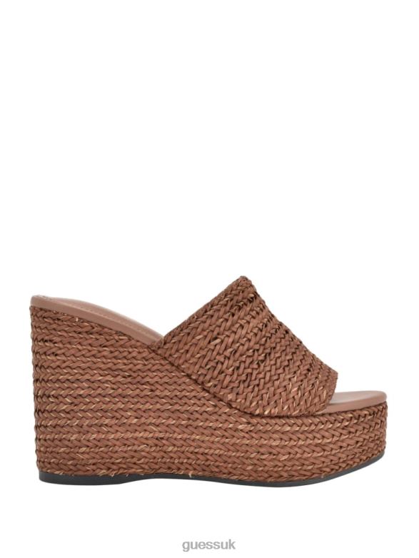 GUESS Women Yenisa Woven Wedged Sandals Medium Brown Footwear V28V63462
