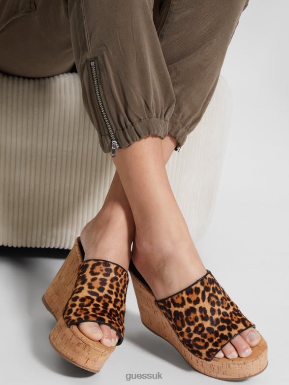 GUESS Women Yenise Wedge Sandals Medium Brown Footwear V28V63464