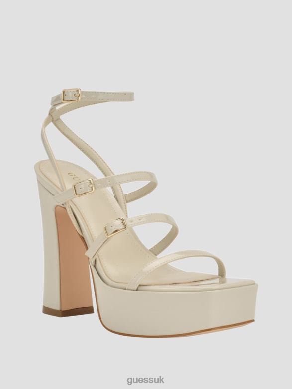 GUESS Women Yenna Strappy Platform Heels Light Grey Footwear V28V63438