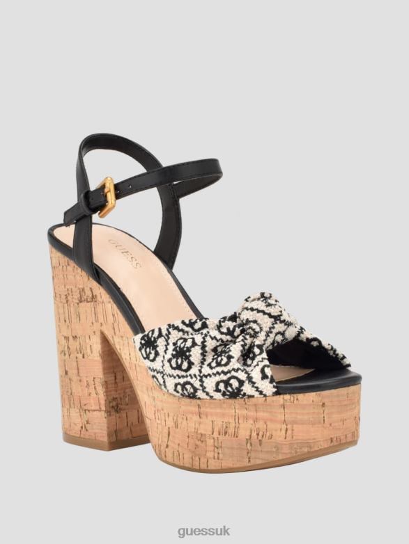 GUESS Women Yipster Logo Platform Heeled Sandals Black Footwear V28V63410