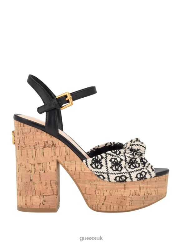 GUESS Women Yipster Logo Platform Heeled Sandals Black Footwear V28V63410