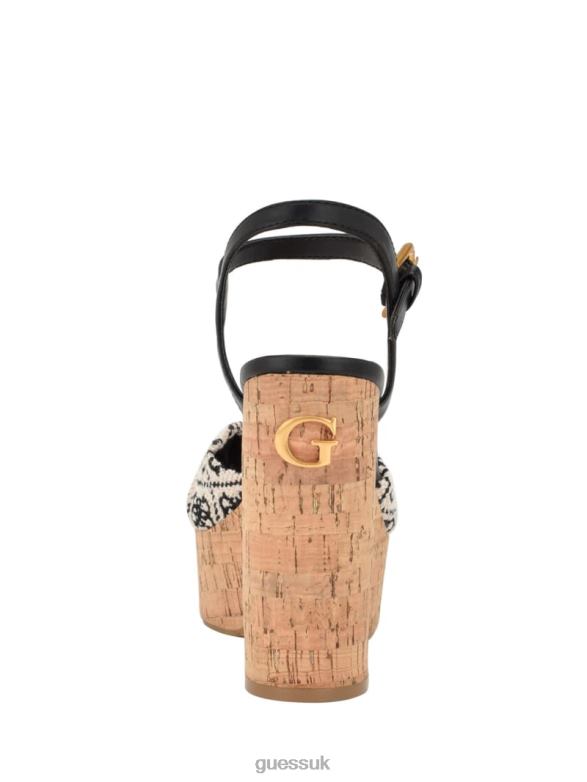 GUESS Women Yipster Logo Platform Heeled Sandals Black Footwear V28V63410